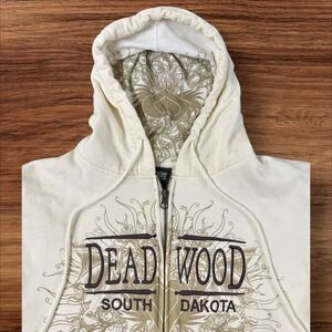 Deadwood South‎ Dakota Cream Hoodie Full Zip Graphic Spell Out Sweatshirt